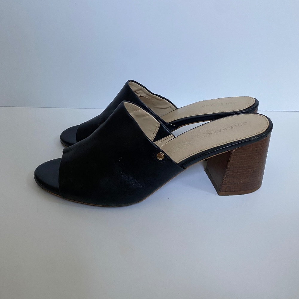 Cole Haan Black Mules with Wooden Block Heel (Women's Size 10 B)
